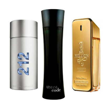 SET DI 3 PROFUMI: 212 MEN NYC, PACO RABANNE ONE MILLION, ARMANI CODE HOMME 100ML